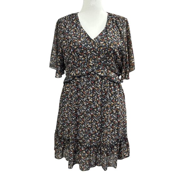 Manydress Dresses & Skirts - Manydress Floral Ruffle Dress Womens Size XL V Neck Sheer Sleeve